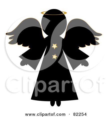 Royalty-Free (RF) Clipart Illustration of a Black Christmas Angel With A Halo And Gold Stars by Pams Clipart