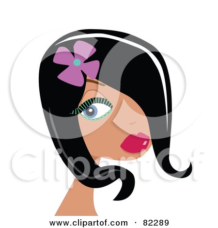 Royalty-Free (RF) Clipart Illustration of a Beautiful Black Haired Tropical Woman With A Flower In Her Hair, And Green Mascara by peachidesigns