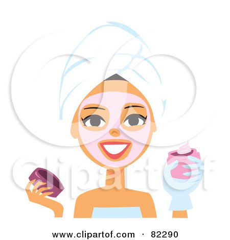 Royalty-free (RF) Clipart Illustration of a Spa Woman Applying A Pink Mask To Her Face by Monica