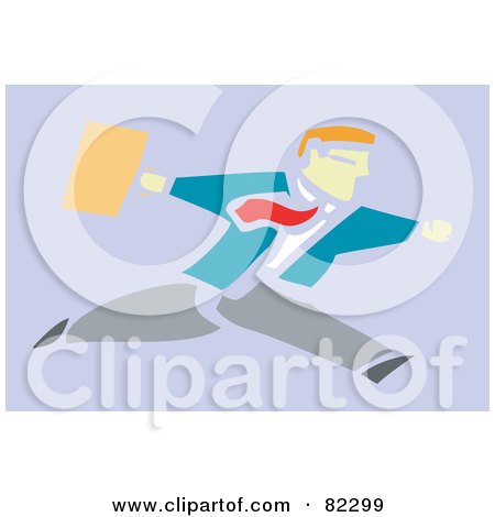 Royalty-Free (RF) Clipart Illustration of a Running Businessman With A Briefcase, On Purple. by xunantunich