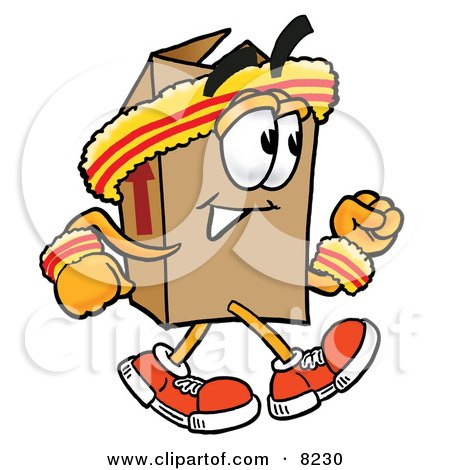 Clipart Picture of a Cardboard Box Mascot Cartoon Character Speed Walking or Jogging by Mascot Junction