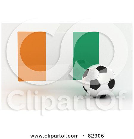 Royalty-Free (RF) Clipart Illustration of a 3d Soccer Ball In Front Of A Reflective Ivory Coast Flag by stockillustrations