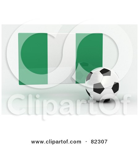 Royalty-Free (RF) Clipart Illustration of a 3d Soccer Ball In Front Of A Reflective Nigeria Flag by stockillustrations