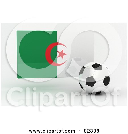 Royalty-Free (RF) Clipart Illustration of a 3d Soccer Ball In Front Of A Reflective Algeria Flag by stockillustrations