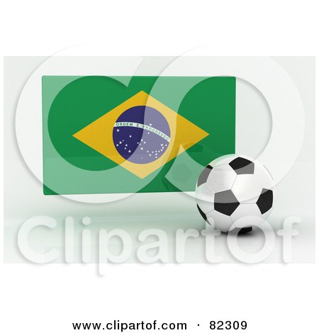 Royalty-Free (RF) Clipart Illustration of a 3d Soccer Ball In Front Of A Reflective Brazil Flag by stockillustrations