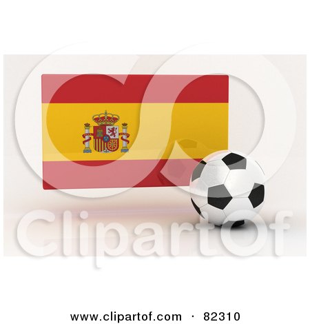 Royalty-Free (RF) Clipart Illustration of a 3d Soccer Ball In Front Of A Reflective Spain Flag by stockillustrations