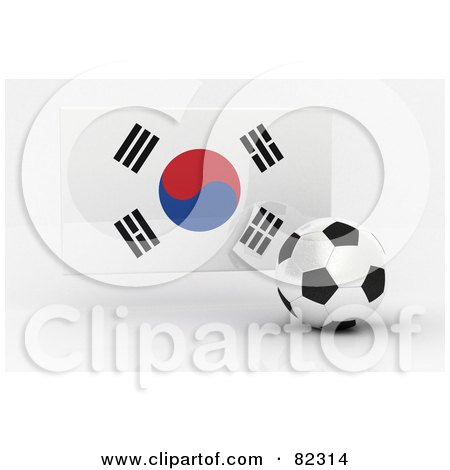 Royalty-Free (RF) Clipart Illustration of a 3d Soccer Ball In Front Of A Reflective South Korea Flag by stockillustrations