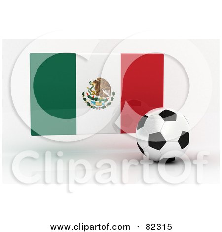 Royalty-Free (RF) Clipart Illustration of a 3d Soccer Ball In Front Of A Reflective Mexico Flag by stockillustrations