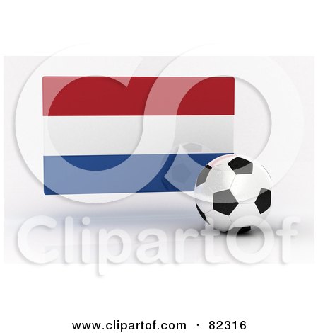 Royalty-Free (RF) Clipart Illustration of a 3d Soccer Ball In Front Of A Reflective Netherlands Flag by stockillustrations