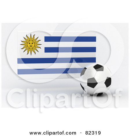Royalty-Free (RF) Clipart Illustration of a 3d Soccer Ball In Front Of A Reflective Uruguay Flag by stockillustrations