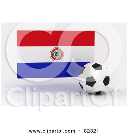 Royalty-Free (RF) Clipart Illustration of a 3d Soccer Ball In Front Of A Reflective Paraguay Flag by stockillustrations