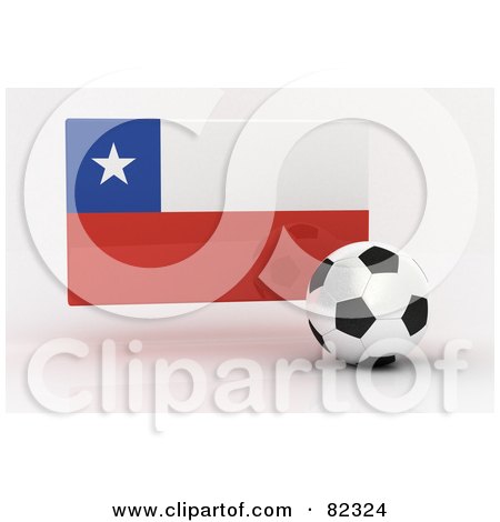 Royalty-Free (RF) Clipart Illustration of a 3d Soccer Ball In Front Of A Reflective Chile Flag by stockillustrations