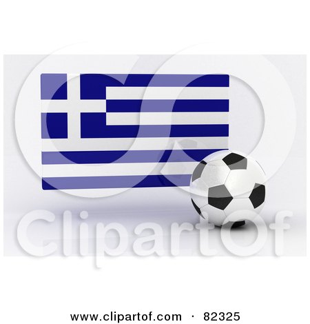 Royalty-Free (RF) Clipart Illustration of a 3d Soccer Ball In Front Of A Reflective Greece Flag by stockillustrations