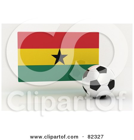Royalty-Free (RF) Clipart Illustration of a 3d Soccer Ball In Front Of A Reflective Ghana Flag by stockillustrations