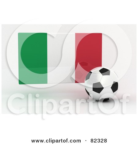 Royalty-Free (RF) Clipart Illustration of a 3d Soccer Ball In Front Of A Reflective Italy Flag by stockillustrations