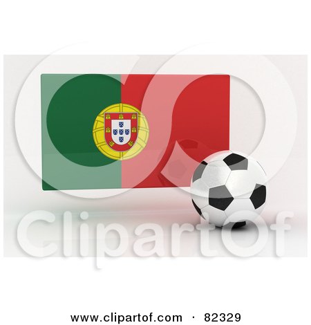 Royalty-Free (RF) Clipart Illustration of a 3d Soccer Ball In Front Of A Reflective Portugal Flag by stockillustrations
