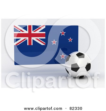Royalty-Free (RF) Clipart Illustration of a 3d Soccer Ball In Front Of A Reflective New Zealand Flag by stockillustrations