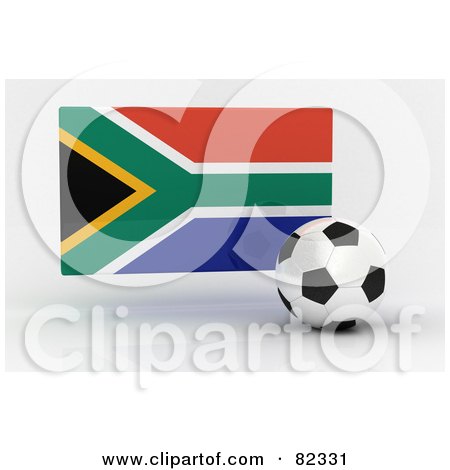 Royalty-Free (RF) Clipart Illustration of a 3d Soccer Ball In Front Of A Reflective South Africa Flag by stockillustrations
