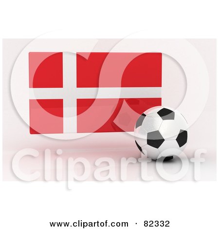 Royalty-Free (RF) Clipart Illustration of a 3d Soccer Ball In Front Of A Reflective Denmark Flag by stockillustrations