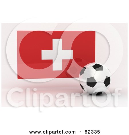 Royalty-Free (RF) Clipart Illustration of a 3d Soccer Ball In Front Of A Reflective Switzerland Flag by stockillustrations
