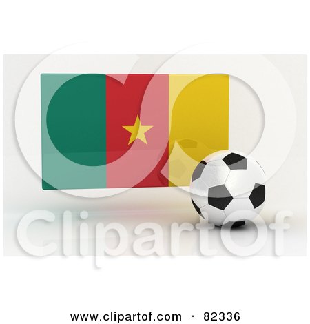 Royalty-Free (RF) Clipart Illustration of a 3d Soccer Ball In Front Of A Reflective Cameroon Flag by stockillustrations