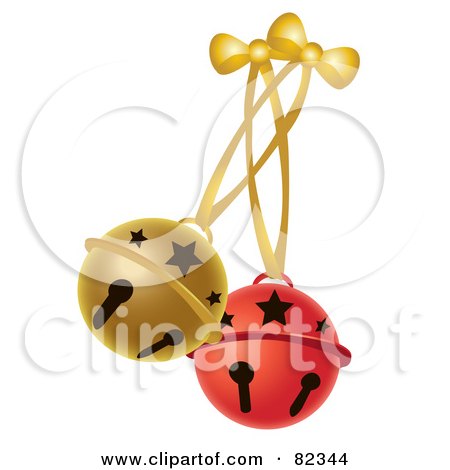 Royalty-Free (RF) Clipart Illustration of Red And Gold Jingle Bells With Bows And Ribbons by Pams Clipart
