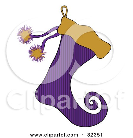 Royalty-Free (RF) Clipart Illustration of a Purple And Yellow Christmas Elf Stocking With Stripes by Pams Clipart