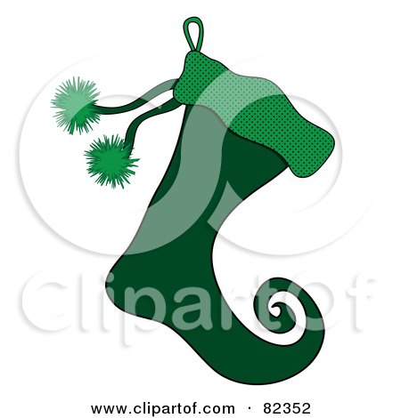 Royalty-Free (RF) Clipart Illustration of a Green Christmas Elf Stocking With Green Puffs by Pams Clipart