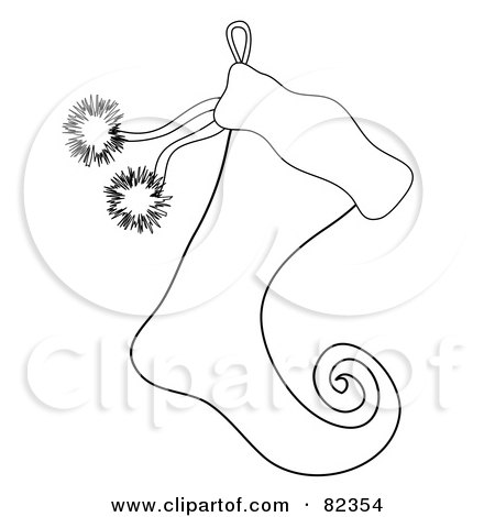 Royalty-Free (RF) Clipart Illustration of a Black And White Outline Fo A Christmas Elf Stocking by Pams Clipart