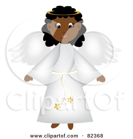 Royalty-Free (RF) Clipart Illustration of a Cute Black Christmas Angel In A White Robe by Pams Clipart