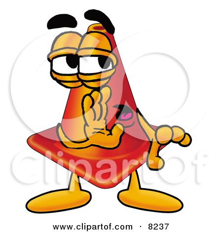 Clipart Picture of a Traffic Cone Mascot Cartoon Character Whispering and Gossiping by Mascot Junction