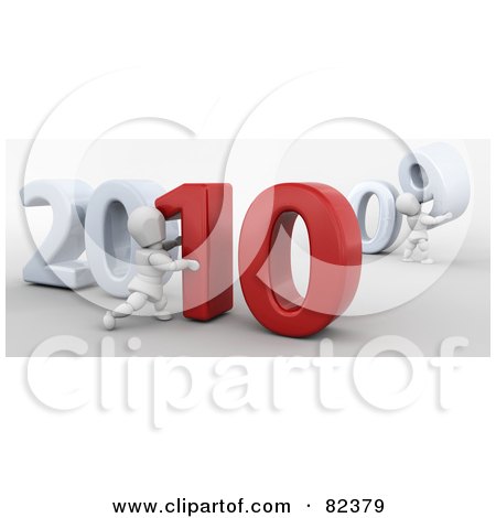 Royalty-Free (RF) Clipart Illustration of 3d White Characters Removing 09 And Replacing It With 2010 For The New Year by KJ Pargeter