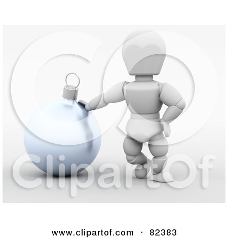 Royalty-Free (RF) Clipart Illustration of a 3d White Character Leaning On A Reflective Silver Christmas Ball by KJ Pargeter