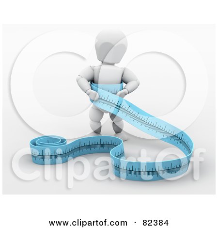 Royalty-Free (RF) Clipart Illustration of a 3d White Character Measuring His Waist by KJ Pargeter