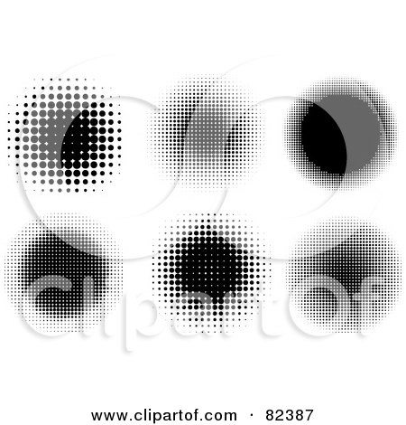 Royalty-Free (RF) Clipart Illustration of a Digital Collage Of Black And White Halftone Circles by KJ Pargeter