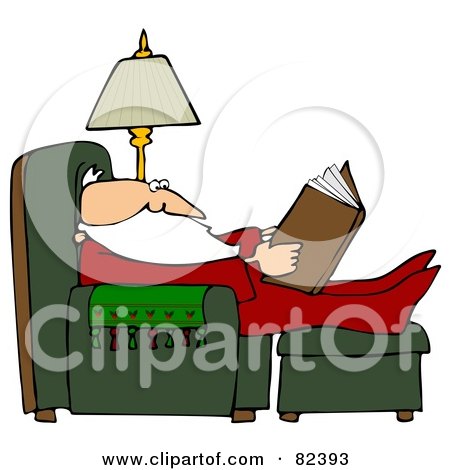 Royalty-Free (RF) Clipart Illustration of Santa In His Pajamas, Reading And Resting With His Feet Up In A Chair by djart