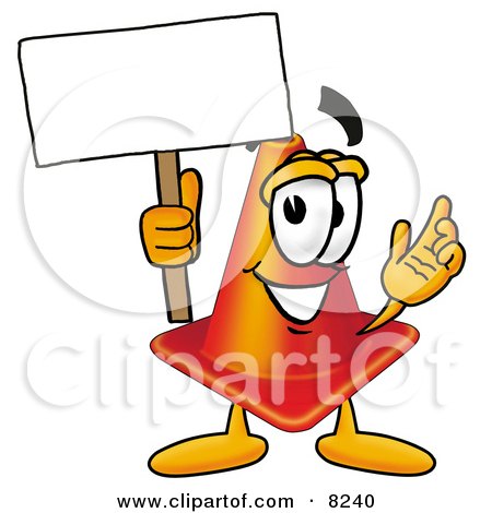Clipart Picture of a Traffic Cone Mascot Cartoon Character Holding a Blank Sign by Mascot Junction