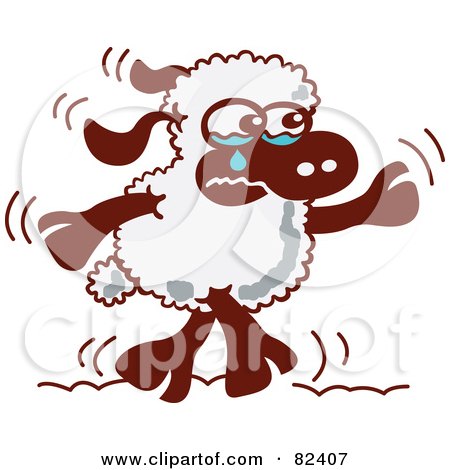 Royalty-Free (RF) Clipart Illustration of a Cartoon Sad Sheep Crying by Zooco