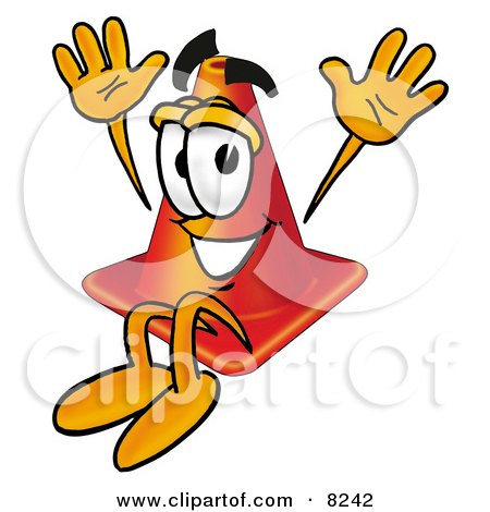 Clipart Picture of a Traffic Cone Mascot Cartoon Character Jumping by Mascot Junction