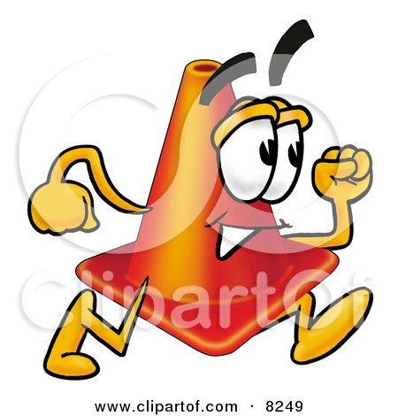 Clipart Picture of a Traffic Cone Mascot Cartoon Character Running by Mascot Junction