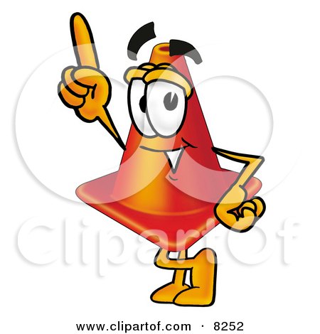 Clipart Picture of a Traffic Cone Mascot Cartoon Character Pointing Upwards by Mascot Junction