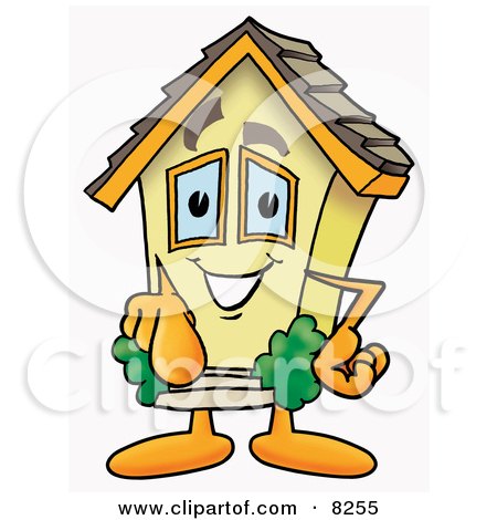 Clipart Picture of a House Mascot Cartoon Character Pointing at the Viewer by Mascot Junction
