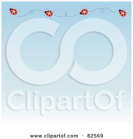Royalty-Free (RF) Clipart Illustration of a Top Ladybug Border On A Gradient Blue Background by Pams Clipart
