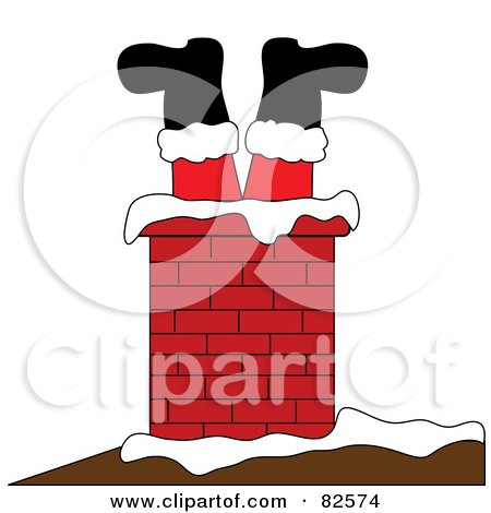 Royalty-Free (RF) Clipart Illustration of Santa Stuck Upside Down In A Chimney, His Boots And Legs Sticking Out by Pams Clipart