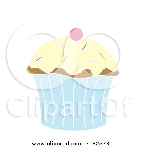 Royalty-Free (RF) Clipart Illustration of a Cherry On Top Of A Cupcake With Vanilla Frosting And Sprinkles by Pams Clipart