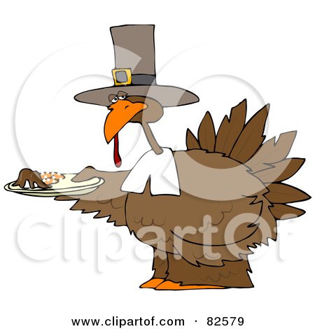 Royalty-Free (RF) Clipart Illustration of a Pilgrim Turkey Holding A Plate Of Mashed Potatoes by djart