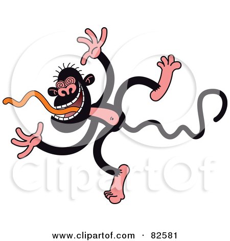 Royalty-Free (RF) Clipart Illustration of a Black And Pink Monkey Sticking His Tongue Out And Jumping by Zooco