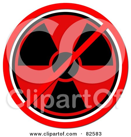 Royalty-Free (RF) Clipart Illustration of a Red And Black Radiation Symbol With A Prohibition Cross by oboy