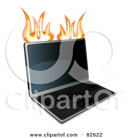 Royalty-Free (RF) Clipart Illustration of a Flaming Modern Laptop by MilsiArt
