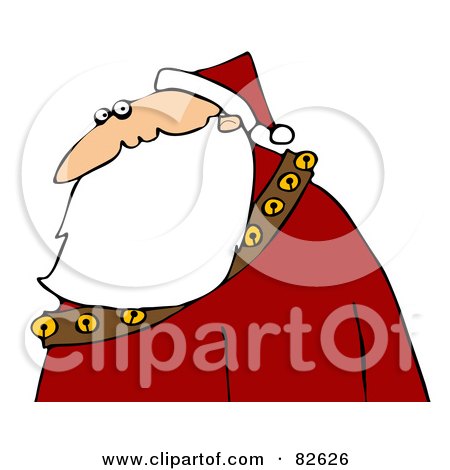 Royalty-Free (RF) Clipart Illustration of a Profile Of Santa In A Red Suit And Hat, His Long Beard Flowing Over A Sash Of Bells by djart